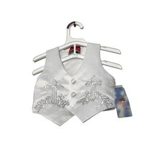 BNWT Baby Boy Christening/Baptism White Embroidered Vest Size 9-12 Months